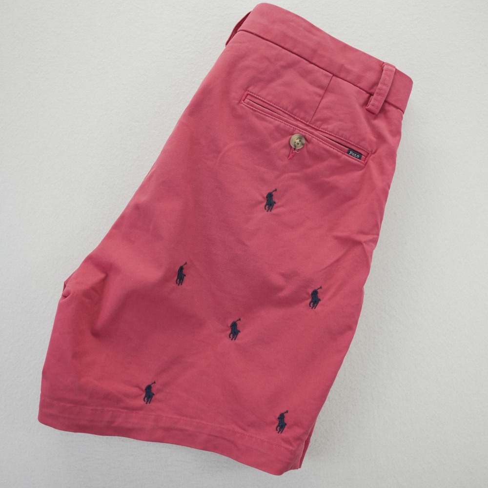 Polo Ralph Lauren Mens Red Embroidered Pony Stretch Classic Fit Shorts Size 31‎